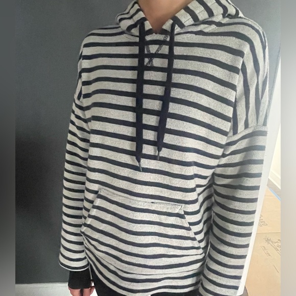 Alexander Wang Stripe French Terry Hooded Sweatshirt in Ink/Ivory XS - Picture 8 of 12